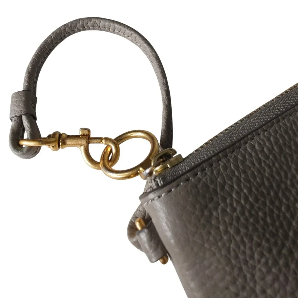 Tory Burch Perry Bombé Wristlet Grey Heron Pebbled Leather Zip Pouch Wristlet‎